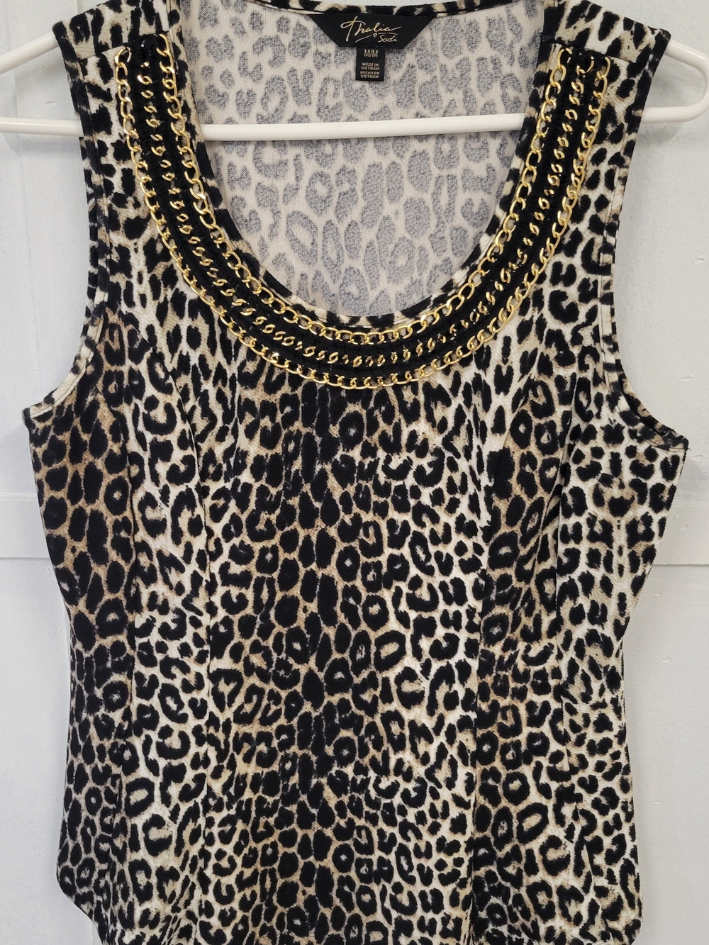 Thalia Sodi Leopard-Print Chain-Embellished Tank Top - Black/Tan/White
